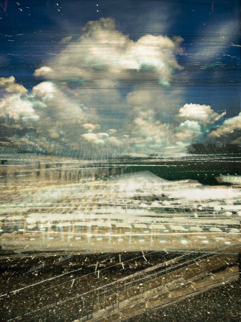 An experimental photograph made from a moving train in the Tokyo area